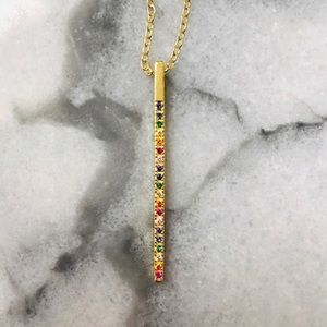 Rainbow Cubic Zirconia Vertical Bar Necklace, NWT
